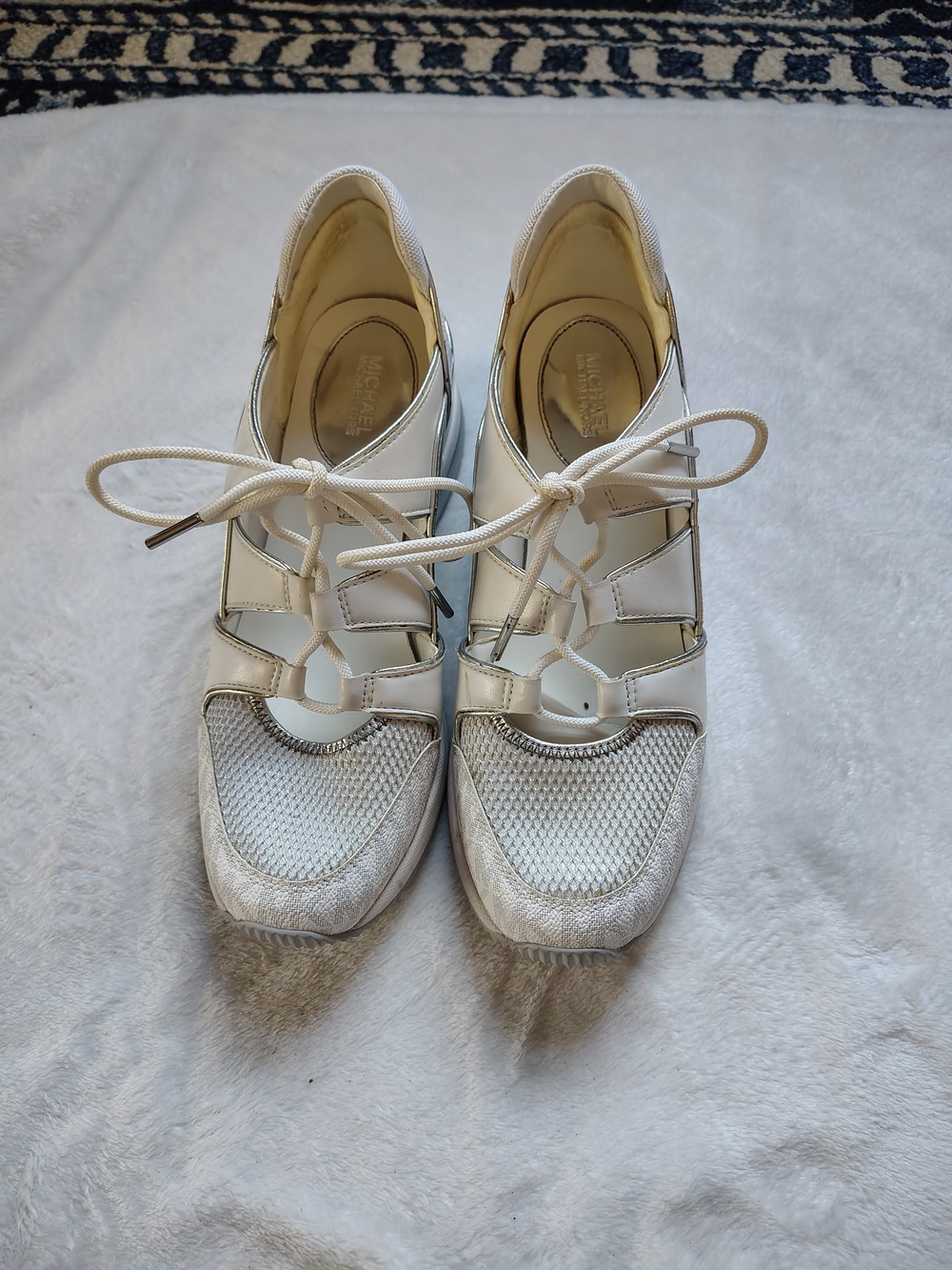 Michael Kors White Lace-Up Leather & Mesh Sneakers for Women sz. 8